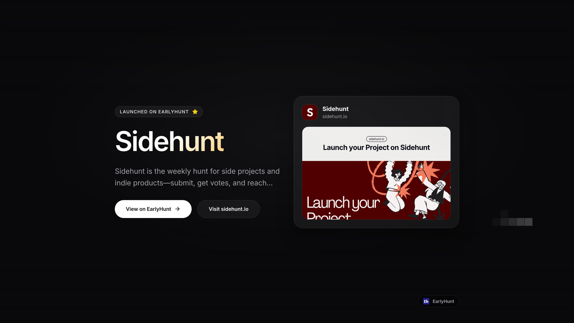 Launch Kit Pixel Hero launch graphic example for SideHunt